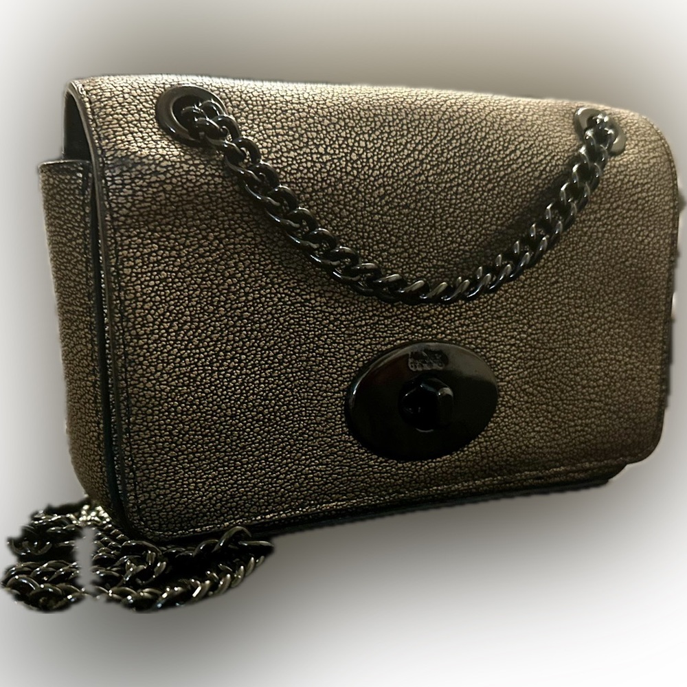 Coach mini chain crossbody in metallic leather